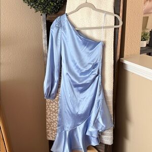 gb Girls Elegant One-Shoulder Blue Satin Dress